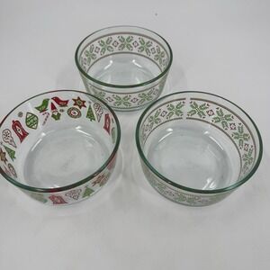 Pyrex 4 Cup CHRISTMAS Cross Stitch Sweater And Ornaments Holiday Lot Of 3